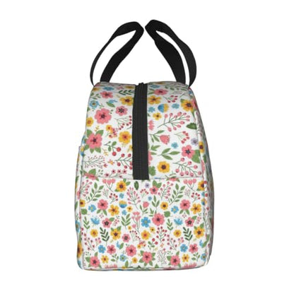 Adult Flower Print Insulated Lunch Box Cooler | Flower Pink, Waterproof Nylon Thermal Tote, Lightweight Portable Cooler for Daily Commute - color: Pattern (844)