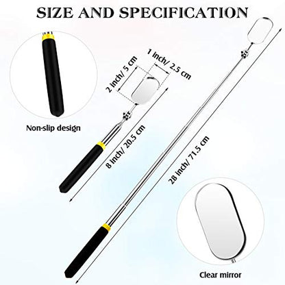 Maitys 2 Pcs Telescoping Inspection Mirrors Extend up to 28 Inch Eyelash Inspection 360 Rotation Adjustable Extension Detachable Telescoping Pocket Mirror for Technician Mechanic Vehicle Small Part