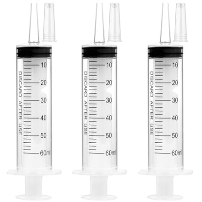 3 Pack 60ml Syringes with Cap, Sterile Syringe Individually Packaged for Labs, Liquid Measuring, Feeding Pets,Oil or Glue Applicator - style: 60ml