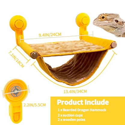 Bearded Dragon Window Hammock with Suction Cups, Soft Reptile Hammock Bed, Double Layered Winter Warm House Tent, Reptile Tank Accessories-Yellow