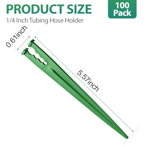 RedChili 100 Pack Irrigation Support Stakes for 1/4 Inch Drip Tubing, Heavy Duty Drip Tubing Hold Down Stakes 1/4" Drip Irrigation Tubing Fittings for Lawn Raised Bed Greenhouse Plant Watering System - size: 1/4" Stake-100P
