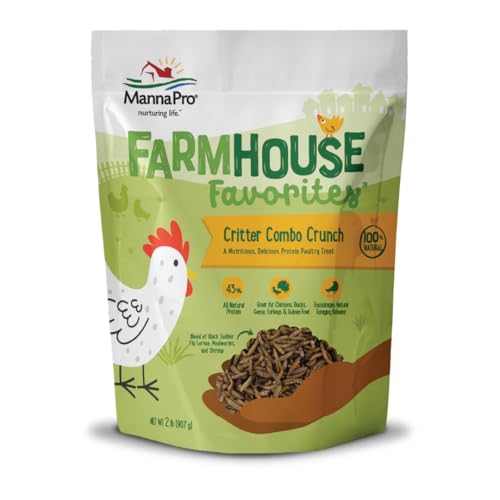 Manna Pro Critter Combo Crunch Chicken Treats, High Protein, 2 lb Bag | Black Soldier Fly Larvae, Mealworms & Shrimp Blend, High-Protein Poultry Treat, Encourages Natural Foraging - size: 2 Pound (Pack of 1)