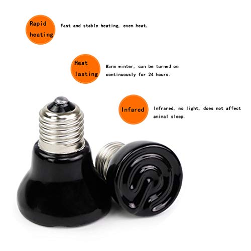 50W Mini Reptile Heat Lamp Bulb E26 Base Non-Light Emitting Infrared Ceramic Heat Emitter for Terrariums Turtles, Lizards, Snakes, and Small Pets 2-Pack