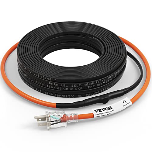 VEVOR Self-Regulating Pipe Heating Cable, 80-feet 5W/ft Heat Tape for Pipes Freeze Protection, Protects PVC Hose, Metal and Plastic Pipe from Freezing, 120V - size: 80 Feet
