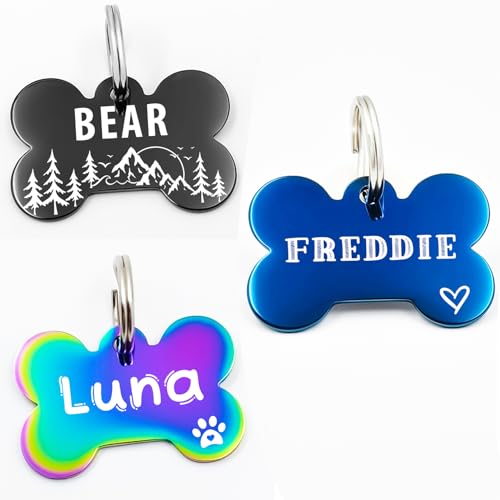 Personalized Custom Engraved Dog Cat Tag with Contact Information (Bone) | Stainless Steel ID Tags,Multiple Shapes and Colors - style: Bone