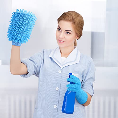 Potchen 6 Pcs Microfiber Dusting Mitt Gloves for Plants Washable Dusting Gloves for House Cleaning Furniture Car Washing - color: Pink, Blue