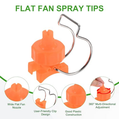M METERXITY 3-Pack Flat Fan Spray Tips, 2.4mm Pore Plastic Spray Nozzle with Clip Adjustable Atomization Nozzle for 1-1/2" Hose, 0.36 Cubic Meters Per Hour [Orange, 65 Degree] - size: 2.4mm x 1-1/2"