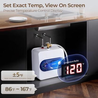Electric Tank Water Heater, 4-Gallon Under Sink Instant Hot Water Tank，Equipped with Digital Temperature Display for RV, Camper, Kitchen, Food Truck，Wall or Floor Mounted, Blue - color: Blue, style: 4 Gallon