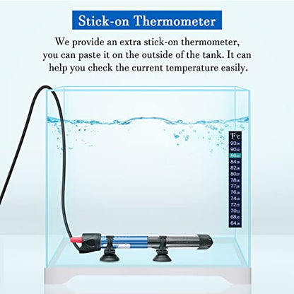 Hitop 25W/50W/100W/300W Adjustable Aquarium Heater, Submersible Glass Water Heater for 5 – 70 Gallon Fish Tank (50W)