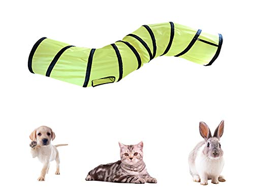 iCAGY Cat Tunnel Toys for Indoor Cats Kittens Rabbits, Pet Toy Play Tunnels | Interactive Crinkle Pop Up Tunnel Toys, Relieve Cat Boredom, Yellow 47" Shape S - color: Yellow