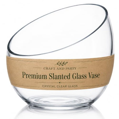Slant Cut Bowl Glass, Glass Fish Bowl Vase, 6" Height x 7" Width Fruit Jar, Candy Dish, Clear Terraium, Flower Centerpiece - size: Slant Bubble Bowl : 6" Height x 7" Width