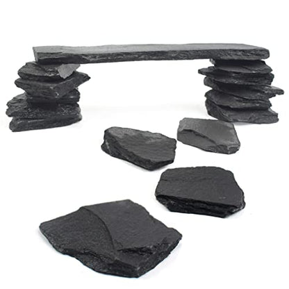 Natural Slate Stone Rocks, Mix of Stones 2 to 3 inches and 1 piece About 8 inches - for Aquariums and Terrariums, Aquascaping (3 Pounds)