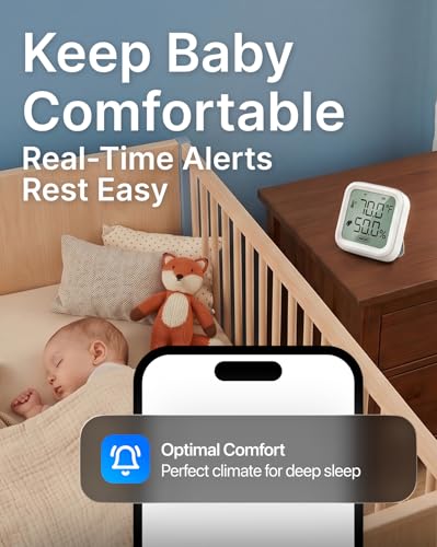 Smart Baby Room Thermometer & Hygrometer, WiFi Indoor Temperature and Humidity Monitor with App Alerts, 656 ft Long Range, Magnetic Mount for Bedroom, Nursery, Greenhouse