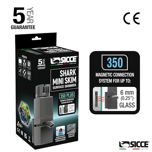 Sicce Shark MINI Aquarium Surface Skimmer 350 Plus up to 90 Gallon Aquariums | 90 GPH Flow Rate Efficient Debris Oil Film Removal Freshwater & Saltwater