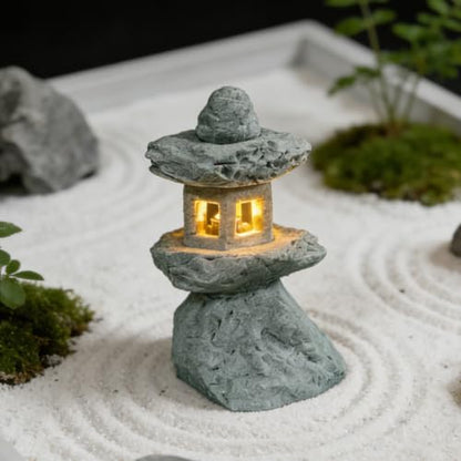 Japanese Pagoda LED Lamp Statue Figurine, Small Pagoda Lantern with Warm LED Light, Zen Garden Decor, Japanese Decor for Home, Desk, Bonsai, Terrarium, Aquarium Ornament - style: Style M