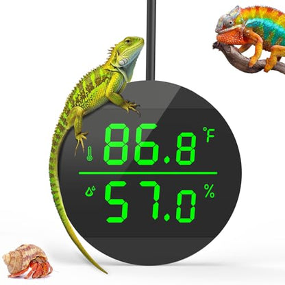 QZQ Reptile Thermometer and Humidity Gauge, Digital Display, Black | LED Thermometer Hydrometer, Reptile Tank Accessories for Bearded Dragon, Crested Gecko, Snake, Lizard, USB Power Supply - color: Black