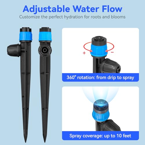 Adjustable 1/4" Drip Irrigation Drippers for Garden Irrigation System,20 PK | 360 Degree Uniform Water Flow,Water-saving Drip Emitters for Garden Plants,Flowerbed,Vegetable Row Irrigation System - size: 20pcs Drip Emitters with Lock Barb