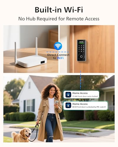 Philips Wi-Fi Smart Door Lock, Fingerprint Door Lock | APP Remote Unlock, Alexa Google Voice, 100 User Codes, Anti-Peep, Backlit Touchscreen, Waterproof, Includes 8 Batteries - color: Satin Nickel