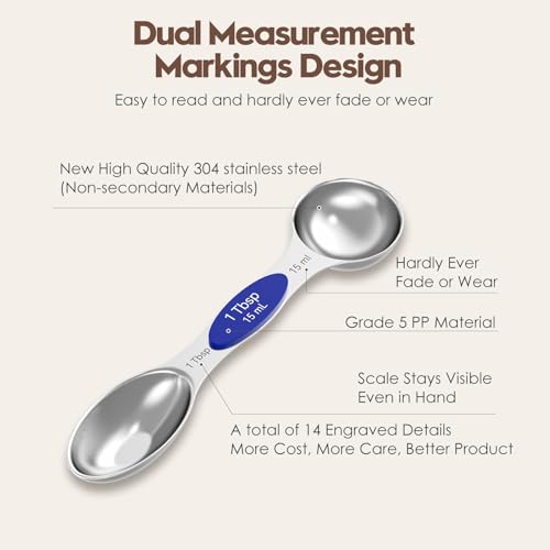 Magnetic Measuring Spoons Set with Measurement Markings | Colorful | Heavy duty 304 stainless steel spoons with strong N52 magnets & triple measurement markings for easy nesting & cleaning. - color: Magnetic Measuring Spoons Set - Colorful