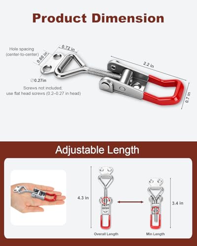 2 Pack Adjustable Toggle Latch 4001, Quick Release Toggle Clamp with 220lbs Capacity for Freezer, Toolbox, Smoker, Cabinet & Storage Case (Screws Not Included)