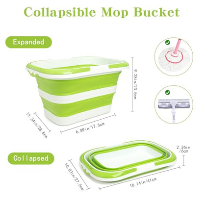 Large Collapsible Bucket for Cleaning,4.2 Gallon/16L,Green White | Foldable Space-Saving,Silicone,Handle & Hanging Hole,for Cleaning,Mop,Home,Storage,Car Wash,Camping,Beach - color: Green White