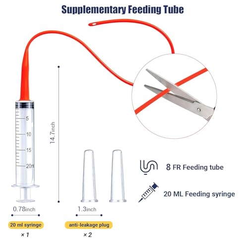 Newborn Puppy Kitten Small Animal Sterile Mucus Extractor Suction Catheter, Animal Puppy Kitten Tube Feeding Kit with 2Pcs 8 FR Red Feeding Tubes + 2X 20ml Syringes + Bulb Aspirator