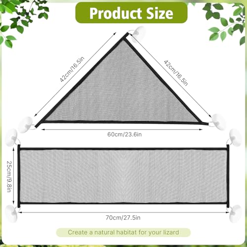 2-Pack Large Bearded Dragon Hammock Set (1 Rectangle + 1 Triangle), Reptile Tank Accessories with Strong Suction Cups, Lounge Bed for Lizards, Snakes, Geckos & Small Pets (Black)