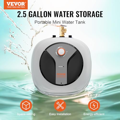 VEVOR Electric Mini-Tank Water Heater 2.5-Gallon Tank, 1440W Hot Water Boiler Storage, Safety Temperature Pressure Valve Easy Install, for Kichen Bathroom Restaurant, Shelf Wall Floor Mounted - size: 2.5gal Upgraded Panel