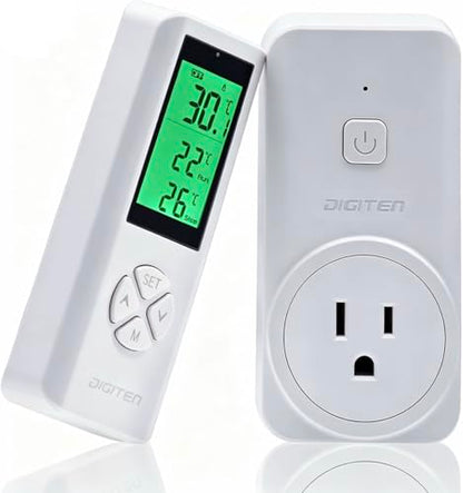 DIGITEN WTC100 Wireless Thermostat Outlet, Programmable Temp Controller with Remote Sensor Built‑in, 1500W Heating & Cooling Plug for AC, Greenhouse, Home Brewing, Reptile Terrarium - color: Wtc 100