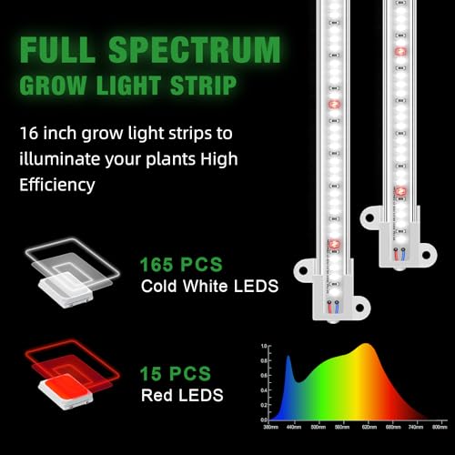 Wiaxulay LED Plant Grow Light Strips, 6000K White Grow Lights for Indoor Plants Full Spectrum, 3 Bars/16 in Grow Lamp with 6/12/16 Hrs Timer, 5 Brightness for Green House, Hydroponics, Seed Starting | 3 Bars 1 Pack, 6000K Growing Lamp with 3 Lighting Mode