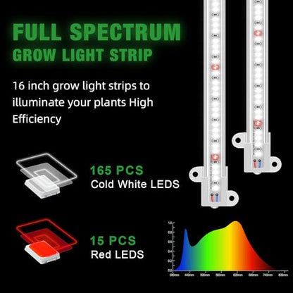 Wiaxulay LED Plant Grow Light Strips, 6000K White Grow Lights for Indoor Plants Full Spectrum, 3 Bars/16 in Grow Lamp with 6/12/16 Hrs Timer, 5 Brightness for Green House, Hydroponics, Seed Starting | 3 Bars 1 Pack, 6000K Growing Lamp with 3 Lighting Mode