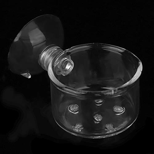 Fish Tank Feeding Cup, Aquarium Red Worm Food Container, Glass Feeder with Suction, Transparent Bowl for Feeding Shrimp Fish Reptiles (Glass Hole Cup)