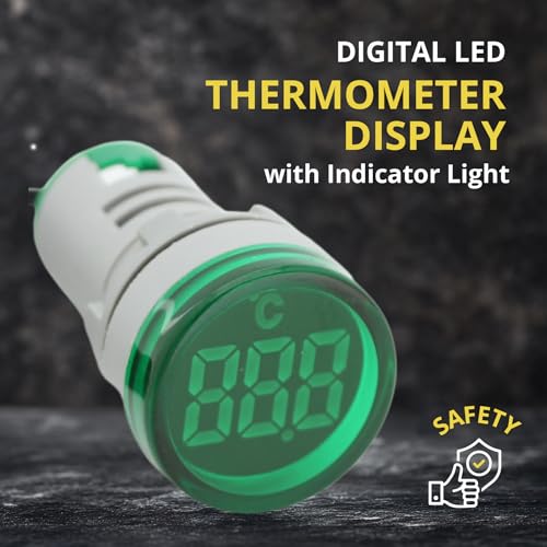 Digital LED Thermometer Display with Indicator Light, 22mm (7/8 inch) Mounting Hole, Energy-Saving Design, Temperature Range -20°C to +199°C Green (3 Pack) - style: Green - Thermometer