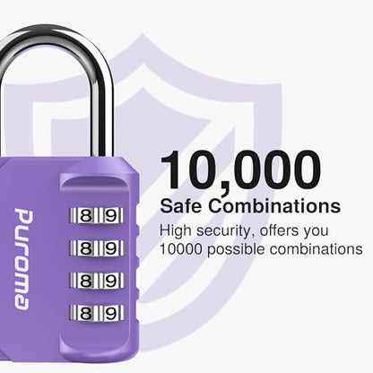 Puroma 1 Pack Combination Lock Locker 4 Digits Combo Padlock Gym Purple | For School Gate Fence Toolbox Hasp Storage, Outdoor, Resettable, Weatherproof, Side Window, Crack Cut Resist, Hardened Steel - color: Purple