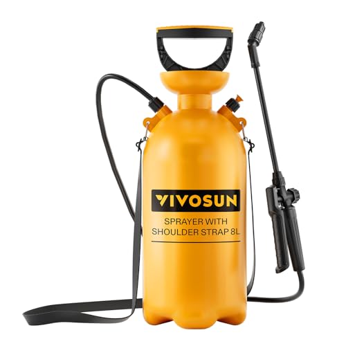VIVOSUN 2.1Gal/8L Pump Pressure Sprayer, Pressurized Water Spray Bottle | with Adjustable Shoulder Strap, Adjustable Nozzle, Safety Valve & Additional Seals, Ideal for Watering, Fertilizing, Cleaning - size: 2.1 Gallon / 8 Liter