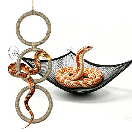 2 Pcs Snake Enrichment Toys with Hammock, 3-Ring Snake Climbing Accessories for Ball Python, Reptiles Climbing Toy Hammocks, Snakes Tank Accessories