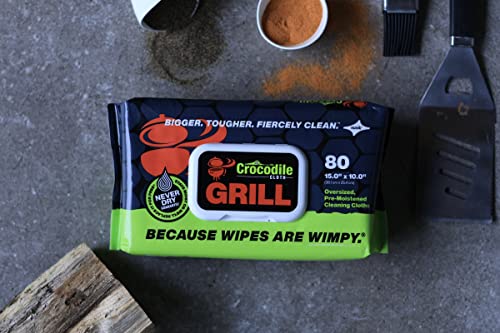 Crocodile Cloth Grill Food Safe Cleaning Wipes, 8 Packs, 640 Count | Safe on Skin & Multiple Surfaces, Infused with Aloe & Vitamin E, Large, Pre-Moistened & Absorbent - size: 80 Count (Pack of 8)