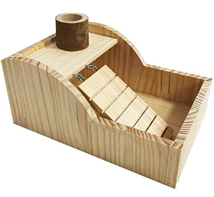 kathson Hamster Sand Bath Box Wooden Small Animals Shower Room Chinchilla Digging Sand Bathtub Container with Climbing Ladder Bowl for Dwarf Syrian Mice Mouse Gerbils Hedgehog
