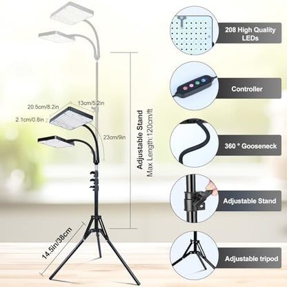 2Head Grow Light with Stand, 50 Watt Grow Lights for Indoor Plants, Natural Sunlight Full Spectrum Plant Growing Lamps for Tall Houseplants & Bonsai Tree, 4/8/12/16/20H 5-Mode Timer - size: 2Head Stand(50W)