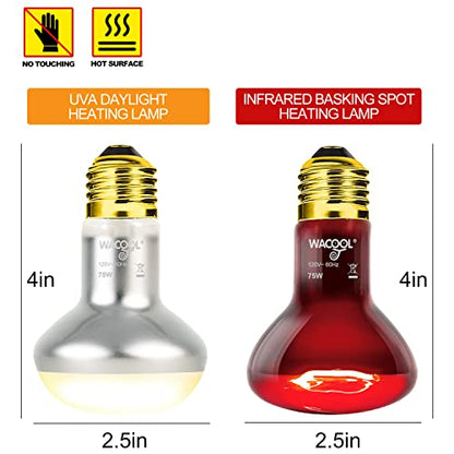 WACOOL 4Pack Reptile Heat Lamp Day & Night Kit 75W, Nature Simulated Basking Daylight & Nightlight UVA Heat Lamp Bulbs for Reptiles & Amphibians - style: 75W-4 PACK