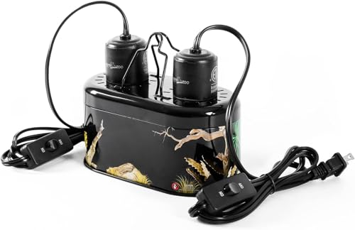 REPTI ZOO Nano Combo Print Tropical Desert Reptile Dual Deep Dome Lamp Fixture for Reptile Max 40 Watts Max Bulb Height 4 in Per Socket UVB Light Fixture Dual Lamp Cap Combo Integration Design - size: 40 Watts