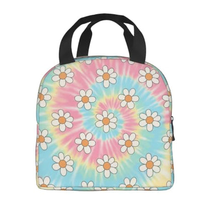 Adult Tie Dye Print Insulated Lunch Box Cooler | Tie Dye Daisy Print, Waterproof Nylon Thermal Tote, Lightweight Portable Cooler for Daily Commute - color: Pattern (699)