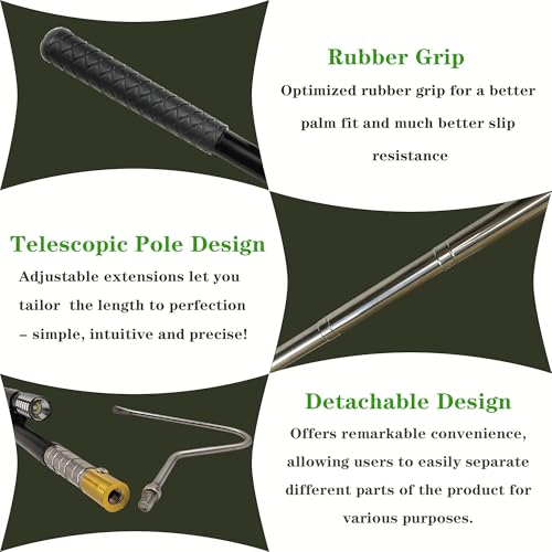 64 inch Snake Hook, Professional Reptile Catcher Handling Tool, Stainless Steel Retractable Pole | Pick-up Handling Tool Kit, For Catching Snakes, For Controlling Snakes, For Moving Snakes - color: BLACK
