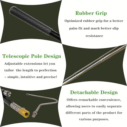 64 inch Snake Hook, Professional Reptile Catcher Handling Tool, Stainless Steel Retractable Pole | Pick-up Handling Tool Kit, For Catching Snakes, For Controlling Snakes, For Moving Snakes - color: BLACK