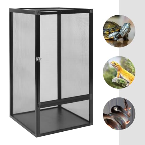 Reptile Feeding Box, Aluminum Alloy Reptile Enclosure with Latch and Removable Top Mesh, Tall Reptile Terrarium Animal Micro Habitat, Reptile Pet Tank Cage for Snake Lizard Spider Gecko