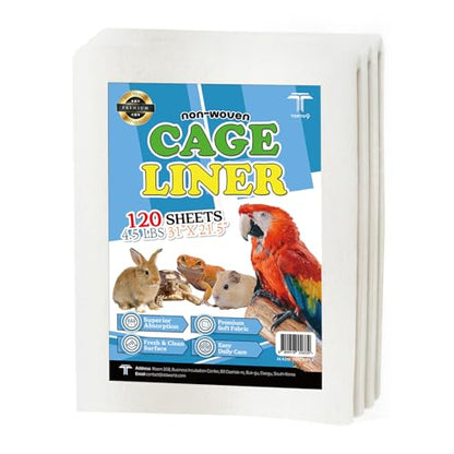 T TORTO9 Non-Woven Bird Cage Liners 31 x 21.5 Inch (120 Sheets) – Absorbent, Lint-Free Disposable Cage Tray Liners for Large Bird Cages - size: 31 x 21.5 in non-woven