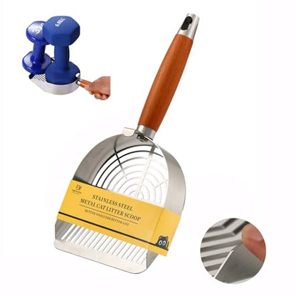 Custom Extra Thick Stainless Steel Cat Litter Scoop – Heavy Duty Poop Scooper with Sturdy Anti-Break Handle, Filters Small Litter Clumps