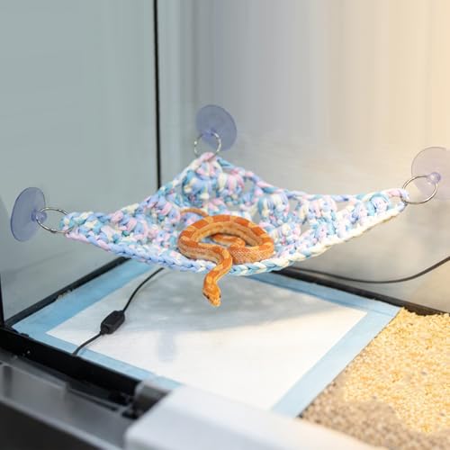 Hand-Woven Triangle Snake Hammock - 12"x12"x15" Cotton Rope Climbing Resting Lounge with Suction Cups for Reptile Tank Decor, Suitable for Bearded Dragon Chameleon Ball Python Gecko Lizard