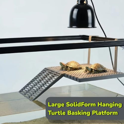 Large SolidForm Hanging Turtle Basking Platform with Built-in Food Tray, Zero Zip-Tied, Non-Slip Ramp Terrace, Resting Turtles Dock, for 60–120 Gallon Aquariums Turtle Turtle Tank Accessories - size: Large（12.6×8.7inches）