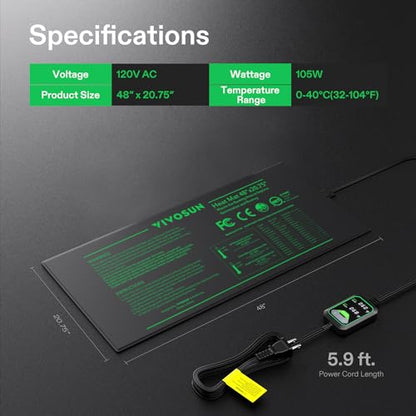 VIVOSUN 48"x20.75" Seedling Heat Mat with Built-in Temperature Controller | UL & MET-Certified Waterproof Plant Heating Pad for Germination, Hydroponics, Brewing, Breeding, and Greenhouses - size: 48"x20.75"